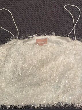 Show me your Mumu Sparkle Feathered Crop Top - Light Silver